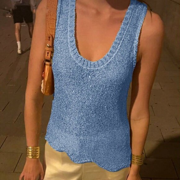 Blue Casual Women's Cute Sparkly See Through Textured Round Neck top - Picture 3 of 8